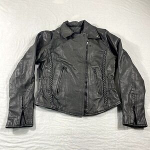 Silver Bike Leather Jacket Womens Small Black Full Zip Biker Motorcycle Lined